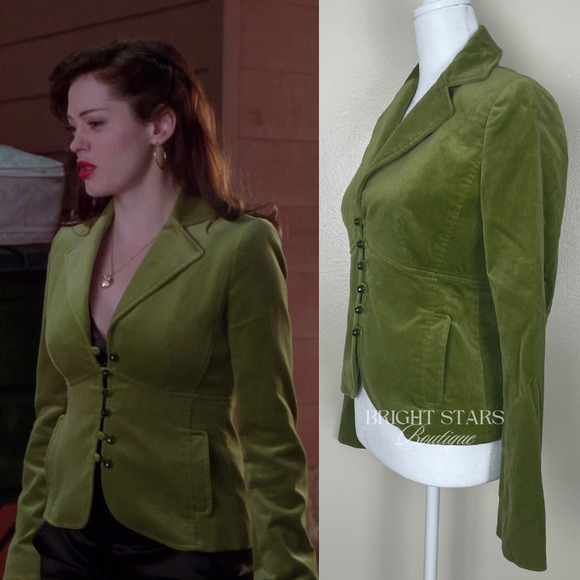 Rare Green Blazer Jacket ASO Paige Matthews Charmed Faux Velvet Vintage 0 - Picture 3 of 9